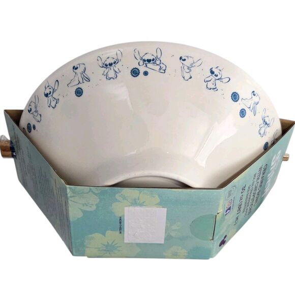 Disney Stitch Ceramic Ramen Noodle Bowl with Chopstick Set of 3pc 30oz - Picture 3 of 14